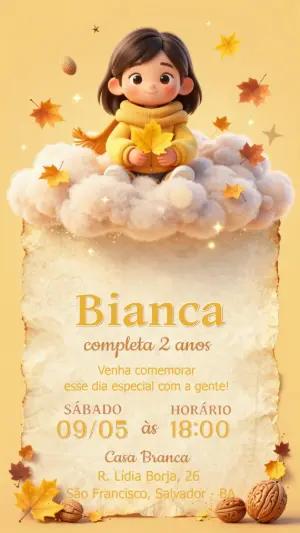 Convite de Aniversário Infantil Outono Fofo para Editar