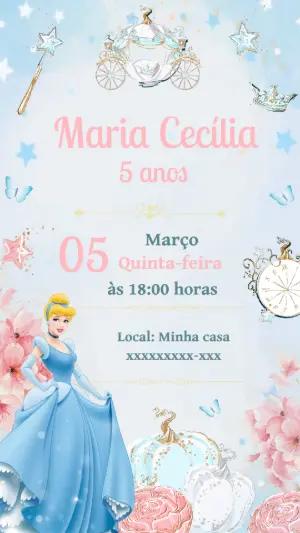 Convite de Aniversário Cinderela Delicado para Editar