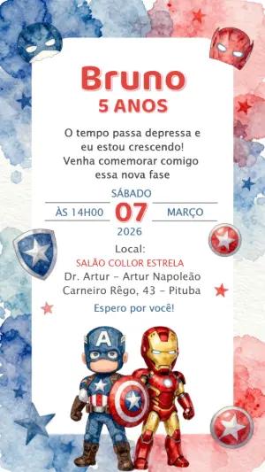 Convite de Aniversário Super-Heróis Aquarela para Editar