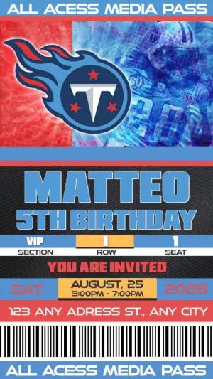 Titans Football Party Ticket Tennessee Titans - Editable Digital Invitation