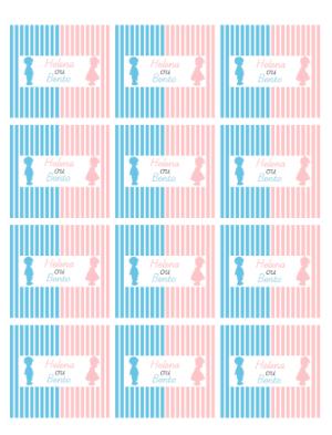 Adesivo para Bala Personalizada Chá Revelação Listrado Rosa e Azul para Editar