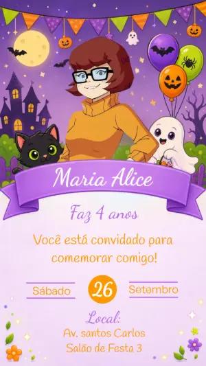 Convite Editável de Aniversário Velma Tema Halloween
