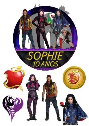 Topo de Bolo Descendentes Disney para Editar e Imprimir