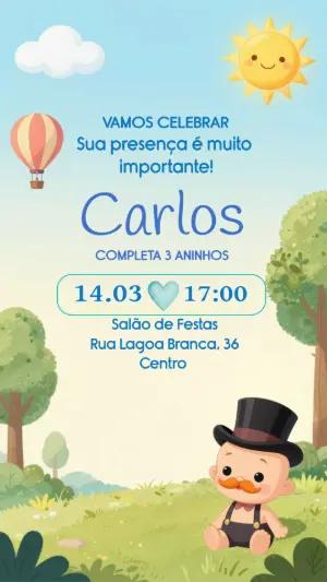 Convite de Aniversário Infantil Bebê de Bigode para Editar