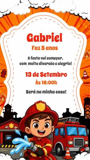 Convite de Aniversário Bombeiro para Editar