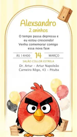 Convite Digital Aniversário Infantil Tema Angry Birds Editável