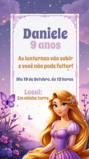 Convite de Aniversário Rapunzel Enrolados para Editar Online