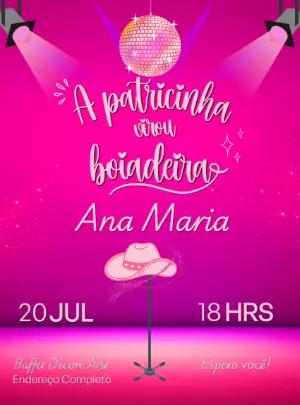 Convite de Aniversário Boiadeira Rosa para Editar Online