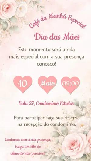 Convite Dia das Mães Floral Elegante para Editar e Enviar