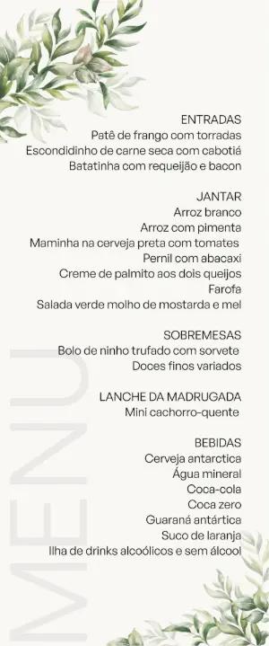 Menu de Casamento Folhagens Verde Oliva para Editar Online