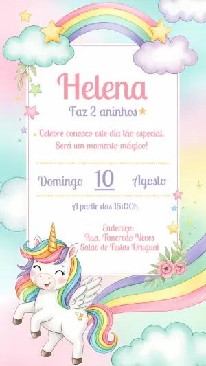 Convite de Aniversário Unicórnio Mágico para Editar Online