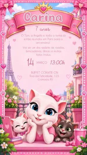 Convite de Aniversário Talking Angela para Menina Editável