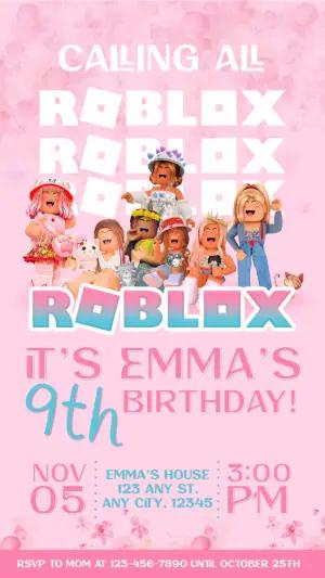 Editable Roblox Girl Birthday Party Invitation