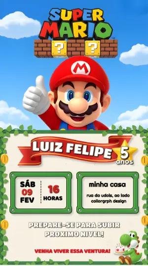 Convite Digital Super Mario para Festa Infantil Editável