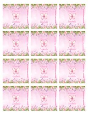Adesivo para Bala Personalizada Maternidade Jardim Borboletas Editável