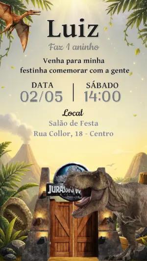 Convite de Aniversário Jurassic Park Editável para Menino