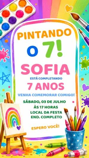 Convite de Aniversário Pintando o Sete Colorido para Editar