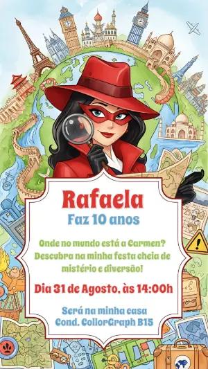 Convite de Aniversário Carmen Sandiego para Editar Online