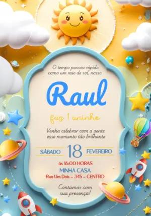 Convite de Aniversário Infantil Raio de Sol e Espaço Editável