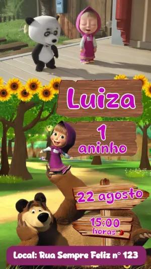 Convite Animado de Aniversário Masha e o Urso Editável