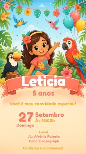 Convite de Aniversário Tropical Editável para Menina