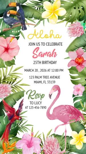 Editable Tropical Aloha Birthday Invitation with Flamingo