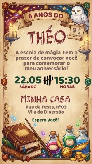 Convite de Aniversário Harry Potter Hogwarts Digital para Editar