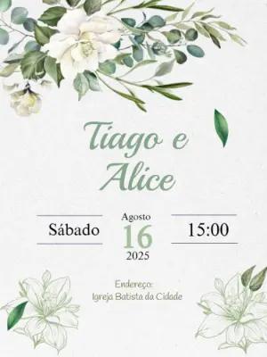 Convite de Casamento Floral com Folhas Verdes para Editar