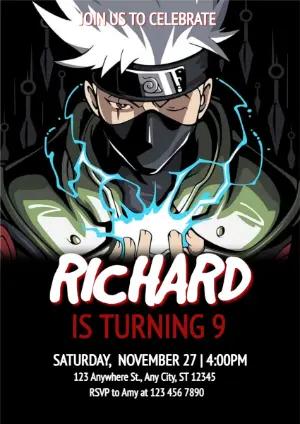 Editable Kakashi Anime Birthday Invitation Template