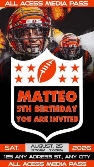 Editable Football Birthday Invite Joe Burrow 