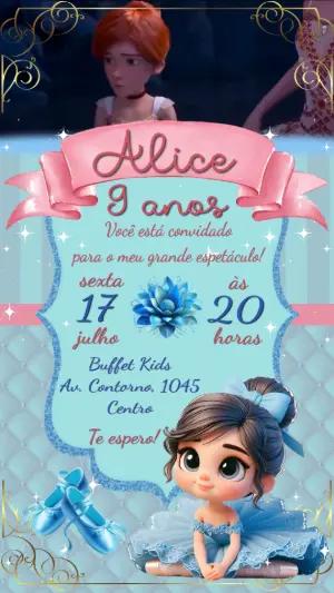 Convite Animado Aniversário Bailarina para Editar Online