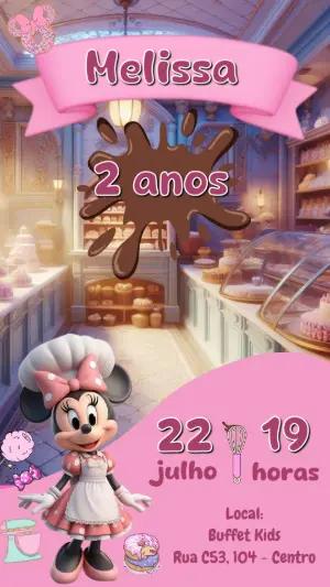 Convite de Aniversário Minnie Confeiteira Editável