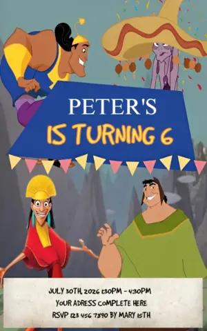 Emperor's New Groove Birthday Invitation - Editable Template