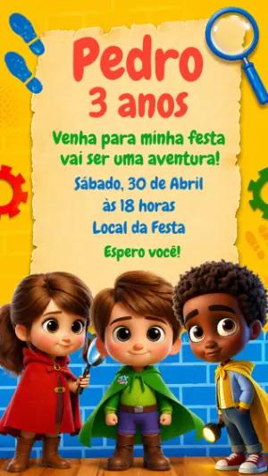 Convite de Aniversário Infantil Detetives do Prédio Azul Modelo Editável