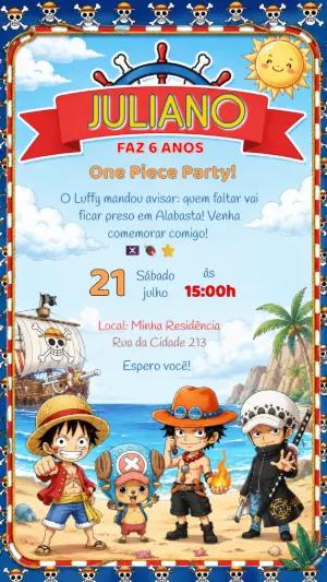 Convite de Aniversário One Piece para Editar