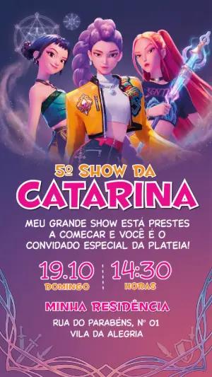 Convite de Aniversário Guerreiras K-pop Editável