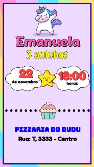 Convite de Aniversário Unicórnio Fofo para Editar Online