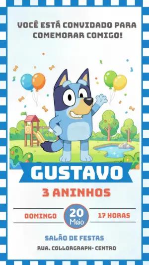 Convite Digital Tema Bluey para Aniversário Infantil Editável