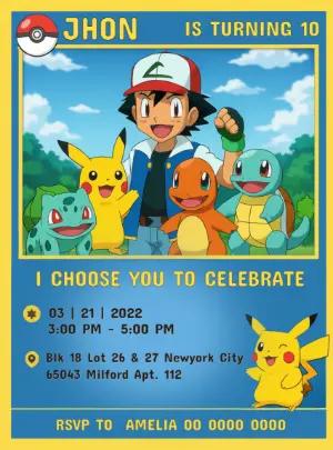 Pokémon Birthday Invitation with Characters to Edit Online