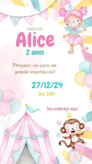 Convite Aniversário Circo Aquarela para Editar Online