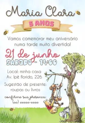 Convite de Aniversário Ursinho Pooh para Editar Online