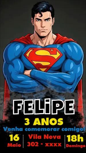 Convite de Aniversário Superman Modelo Digital Editável