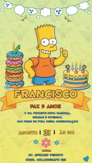 Convite Digital Festa Bart Simpson Divertido para Editar e Enviar