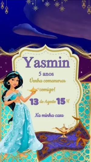 Convite Animado Aniversário Princesa Jasmine para Editar