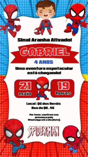 Convite de Aniversário Homem-Aranha Fofo para Editar