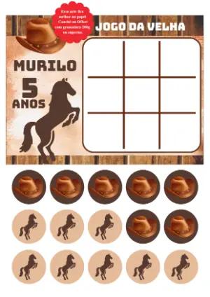 Jogo da Velha Cowboy para Aniversário Editável Online