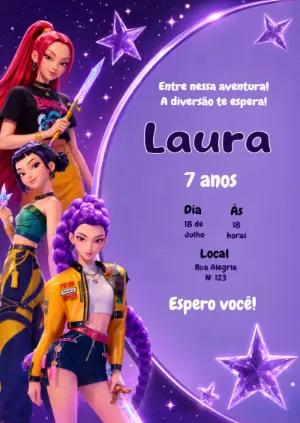 Convite de Aniversário Guerreiras K-pop Editável