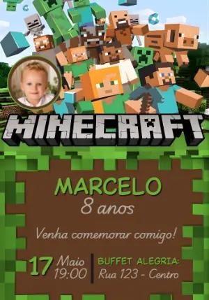 Convite de Aniversário Minecraft com Foto para Editar Online