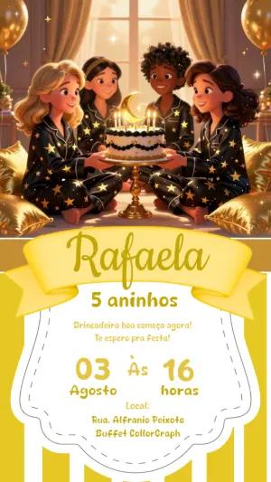 Convite Festa do Pijama Meninas Dourado para Editar