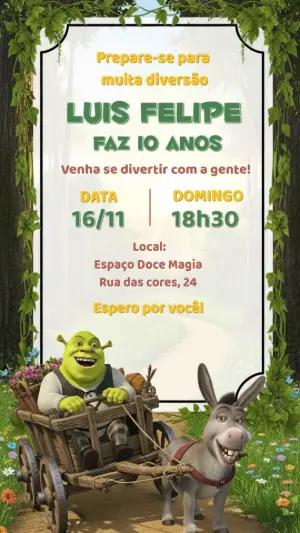 Convite de Aniversário Shrek Editável Online para Imprimir